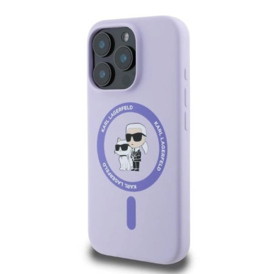 iPhone 16 Pro Max Karl Lagerfeld Silicone Karl&Choupette Heads Ring MagSafe dėklas - violetinis 2