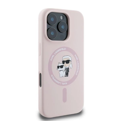 Karl Lagerfeld Silikoninis Karl&Choupette Heads Ring MagSafe Dėklas skirtas iPhone 16 Pro - Rožinis 1