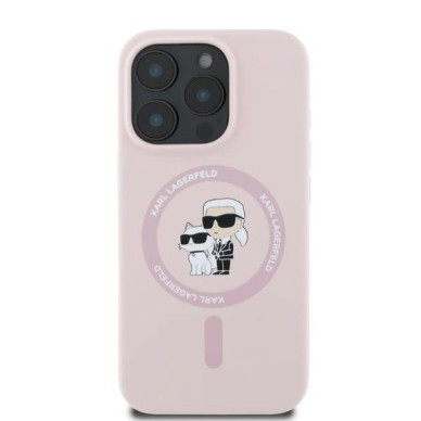 Karl Lagerfeld Silikoninis Karl&Choupette Heads Ring MagSafe Dėklas skirtas iPhone 16 Pro - Rožinis 2