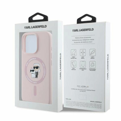 Karl Lagerfeld Silikoninis Karl&Choupette Heads Ring MagSafe Dėklas skirtas iPhone 16 Pro - Rožinis 3