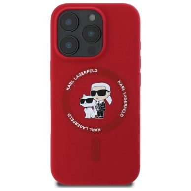 iPhone 16 Pro Karl Lagerfeld Silicone Karl&Choupette Heads Ring MagSafe dėklas - raudonas 2