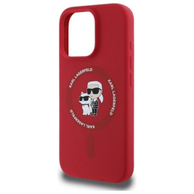 iPhone 16 Pro Karl Lagerfeld Silicone Karl&Choupette Heads Ring MagSafe dėklas - raudonas 5