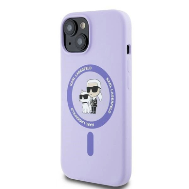 Karl Lagerfeld Silicone Karl&Choupette Heads Ring MagSafe iPhone 15 Case - violetinis 1 Karl Lagerfeld Silicone Karl&Choupette Heads Ring MagSafe iPhone 15 Case - violetinis 1