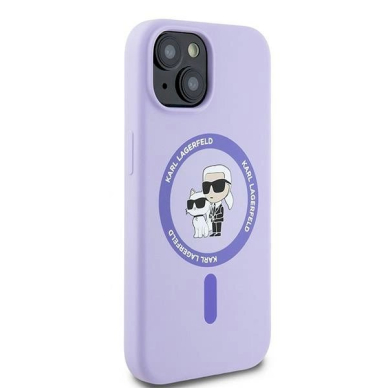 Karl Lagerfeld Silicone Karl&Choupette Heads Ring MagSafe iPhone 15 Case - violetinis 3 Karl Lagerfeld Silicone Karl&Choupette Heads Ring MagSafe iPhone 15 Case - violetinis 3