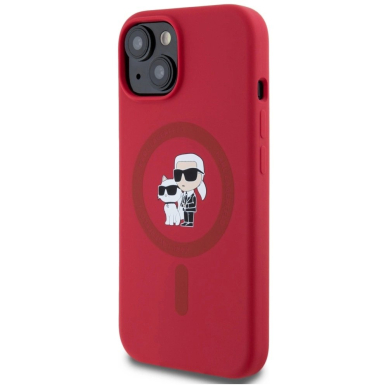Karl Lagerfeld Silikoninis Karl&Choupette Heads Ring MagSafe iPhone 15 Dėklas - Raudonas 1