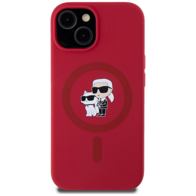 Karl Lagerfeld Silikoninis Karl&Choupette Heads Ring MagSafe iPhone 15 Dėklas - Raudonas 2