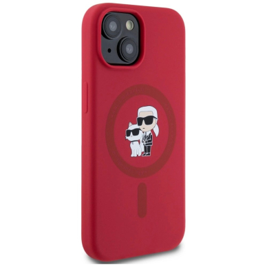 Karl Lagerfeld Silikoninis Karl&Choupette Heads Ring MagSafe iPhone 15 Dėklas - Raudonas 3