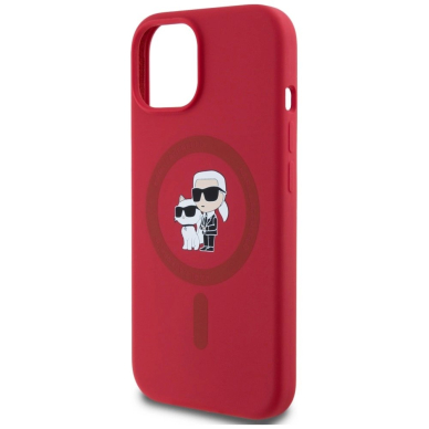 Karl Lagerfeld Silikoninis Karl&Choupette Heads Ring MagSafe iPhone 15 Dėklas - Raudonas 5