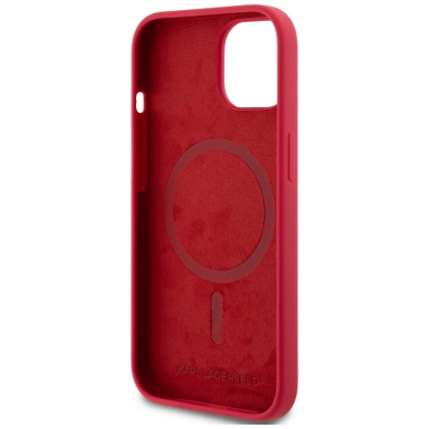 Karl Lagerfeld Silikoninis Karl&Choupette Heads Ring MagSafe iPhone 15 Dėklas - Raudonas 6