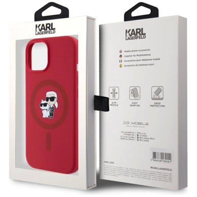 Karl Lagerfeld Silikoninis Karl&Choupette Heads Ring MagSafe iPhone 15 Dėklas - Raudonas 7