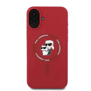 iPhone 16 Karl Lagerfeld Silicone Karl&Choupette Heads Ring MagSafe dėklas - raudonas 2