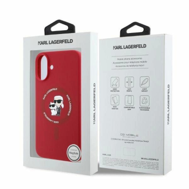 iPhone 16 Karl Lagerfeld Silicone Karl&Choupette Heads Ring MagSafe dėklas - raudonas 3