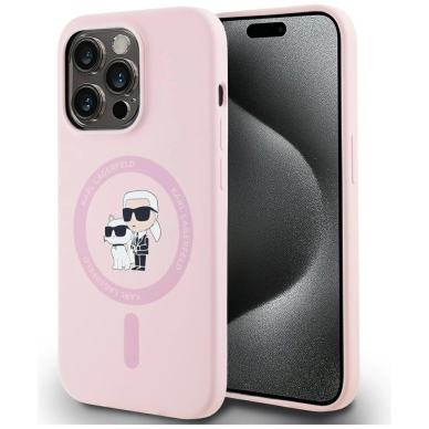 Karl Lagerfeld Silikoninis Karl&Choupette MagSafe Dėklas skirtas iPhone 14 Pro Max - Rožinis