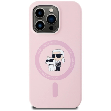 Karl Lagerfeld Silikoninis Karl&Choupette MagSafe iPhone 14 Pro Dėklas - Rožinis 2