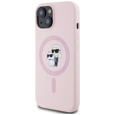 Karl Lagerfeld Silikoninis Karl&Choupette MagSafe iPhone 15 Plus Dėklas - Rožinis 1