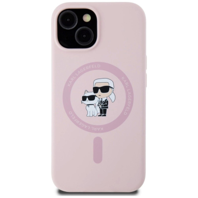 Karl Lagerfeld Silikoninis Karl&Choupette MagSafe iPhone 15 Plus Dėklas - Rožinis 2