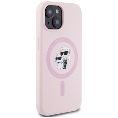 Karl Lagerfeld Silikoninis Karl&Choupette MagSafe iPhone 15 Plus Dėklas - Rožinis 3