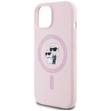 Karl Lagerfeld Silikoninis Karl&Choupette MagSafe iPhone 15 Plus Dėklas - Rožinis 5