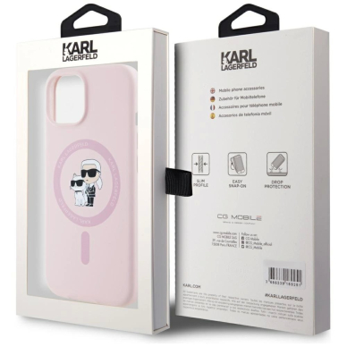 Karl Lagerfeld Silikoninis Karl&Choupette MagSafe iPhone 15 Plus Dėklas - Rožinis 7