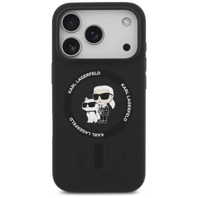 iPhone 17 Pro Max dėklas Karl Lagerfeld Silicone Karl&Choupette Ring su MagSafe – juodas 2