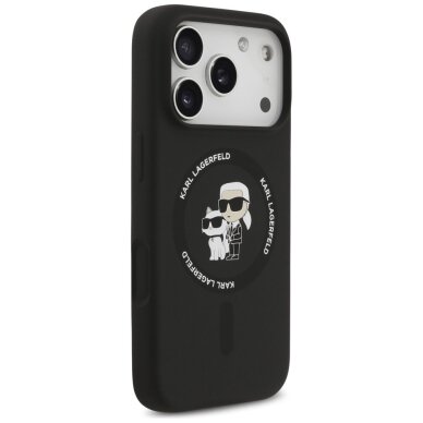 iPhone 17 Pro Max dėklas Karl Lagerfeld Silicone Karl&Choupette Ring su MagSafe – juodas 3