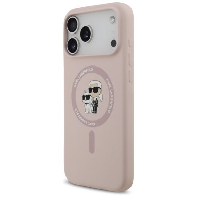 iPhone 17 Pro Max dėklas Karl Lagerfeld Silicone Karl & Choupette Ring su MagSafe – rožinis 1