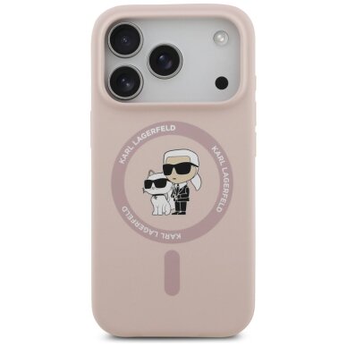 iPhone 17 Pro dėklas Karl Lagerfeld Silicone Karl & Choupette Ring su MagSafe – rožinis 2
