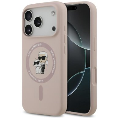 iPhone 17 Pro dėklas Karl Lagerfeld Silicone Karl & Choupette Ring su MagSafe – rožinis iPhone 17 Pro dėklas Karl Lagerfeld Silicone Karl & Choupette Ring su MagSafe – rožinis