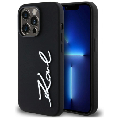 Karl Lagerfeld Silikoninis Metal Script Logo Dėklas skirtas iPhone 14 Pro Juodas Karl Lagerfeld Silikoninis Metal Script Logo Dėklas skirtas iPhone 14 Pro Juodas