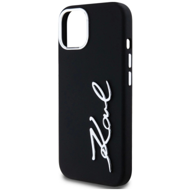 iPhone 15 – Karl Lagerfeld Silicone Metal Script Logo dėklas - Juodas 5
