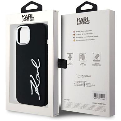 iPhone 15 – Karl Lagerfeld Silicone Metal Script Logo dėklas - Juodas 7