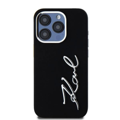 iPhone 15 Pro Max – Karl Lagerfeld Silicone Metal Script Logo dėklas - Juodas 2