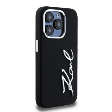 iPhone 15 Pro Max – Karl Lagerfeld Silicone Metal Script Logo dėklas - Juodas 3