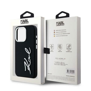 iPhone 15 Pro Max – Karl Lagerfeld Silicone Metal Script Logo dėklas - Juodas 7