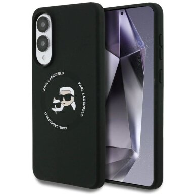 Samsung Galaxy S25 Edge dėklas Karl Lagerfeld Silicone Nauble Heads And Circle su MagSafe – juodas