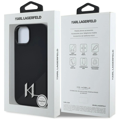 Karl Lagerfeld Silikoninis Shadow Metal Initial MagSafe Dėklas skirtas iPhone 15 Juodas 7