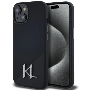 Karl Lagerfeld Silikoninis Shadow Metal Initial MagSafe Dėklas skirtas iPhone 15 Juodas