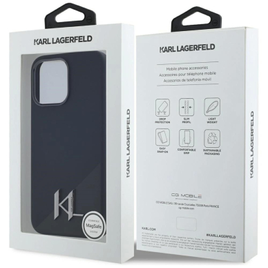 Karl Lagerfeld Silikoninis Shadow Metal Initial MagSafe Dėklas skirtas iPhone 15 Pro Juodas 7
