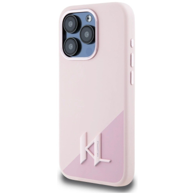 Karl Lagerfeld Silikoninis Shadow Metal Initial MagSafe Dėklas skirtas iPhone 15 Pro Max Rožinis 1