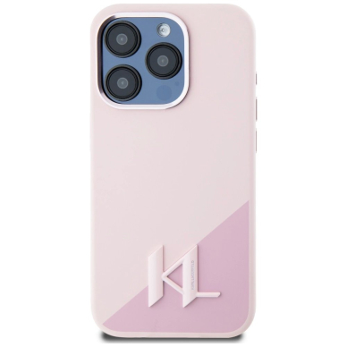 Karl Lagerfeld Silikoninis Shadow Metal Initial MagSafe Dėklas skirtas iPhone 15 Pro Max Rožinis 2