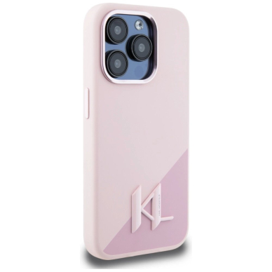 Karl Lagerfeld Silikoninis Shadow Metal Initial MagSafe Dėklas skirtas iPhone 15 Pro Max Rožinis 3