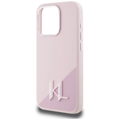 Karl Lagerfeld Silikoninis Shadow Metal Initial MagSafe Dėklas skirtas iPhone 15 Pro Max Rožinis 5