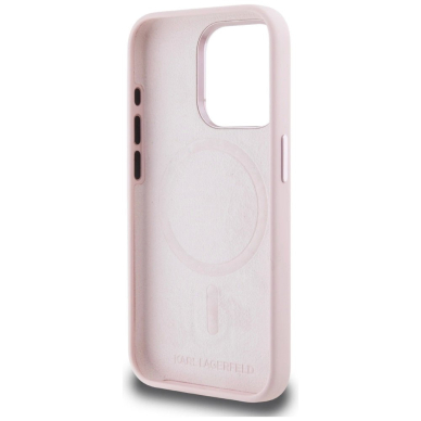 Karl Lagerfeld Silikoninis Shadow Metal Initial MagSafe Dėklas skirtas iPhone 15 Pro Max Rožinis 6