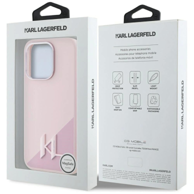 Karl Lagerfeld Silikoninis Shadow Metal Initial MagSafe Dėklas skirtas iPhone 15 Pro Max Rožinis 7