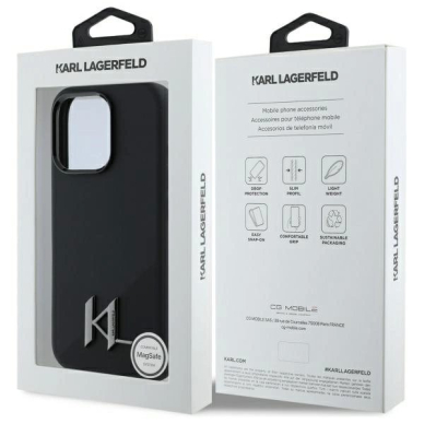 iPhone 16 Pro Max Dėklas Karl Lagerfeld Silicone Shadow Metal Initial MagSafe – juodas 7