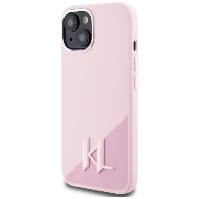 Karl Lagerfeld Silikoninis Shadow Metal Initial MagSafe iPhone 15 Dėklas Rožinis 1