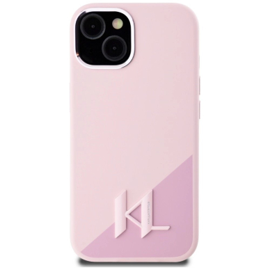 Karl Lagerfeld Silikoninis Shadow Metal Initial MagSafe iPhone 15 Dėklas Rožinis 2