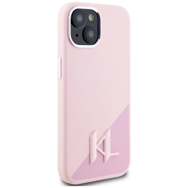 Karl Lagerfeld Silikoninis Shadow Metal Initial MagSafe iPhone 15 Dėklas Rožinis 3
