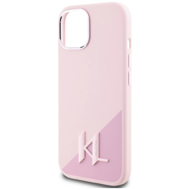 Karl Lagerfeld Silikoninis Shadow Metal Initial MagSafe iPhone 15 Dėklas Rožinis 5