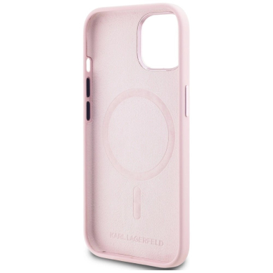 Karl Lagerfeld Silikoninis Shadow Metal Initial MagSafe iPhone 15 Dėklas Rožinis 6